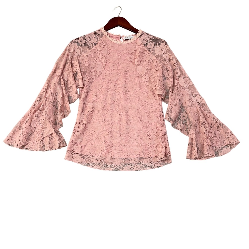 Hayden Los Angeles Women's S Pink Lace Bell Sleeve Top Nylon Spandex